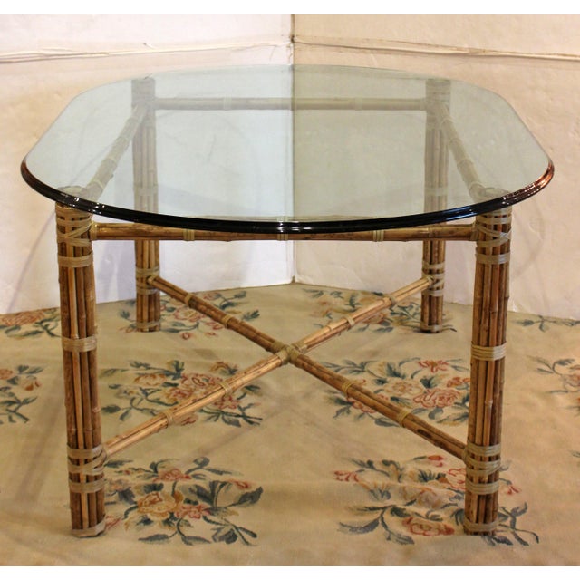 Contemporary Late 20th Century McGuire Dining Set With Four “Target” Back Chairs For Sale - Image 3 of 11