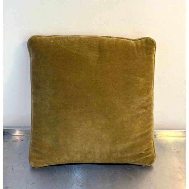 Mid-Century Modern 1960s-70s Olive Needlepoint Velvet-Back Pillow For Sale - Image 3 of 3