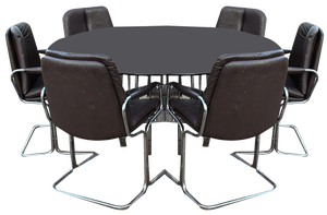Chrome Table & Brown Leather & Chrome Pieff Chairs by Richard Young for Merrow, Set of 7