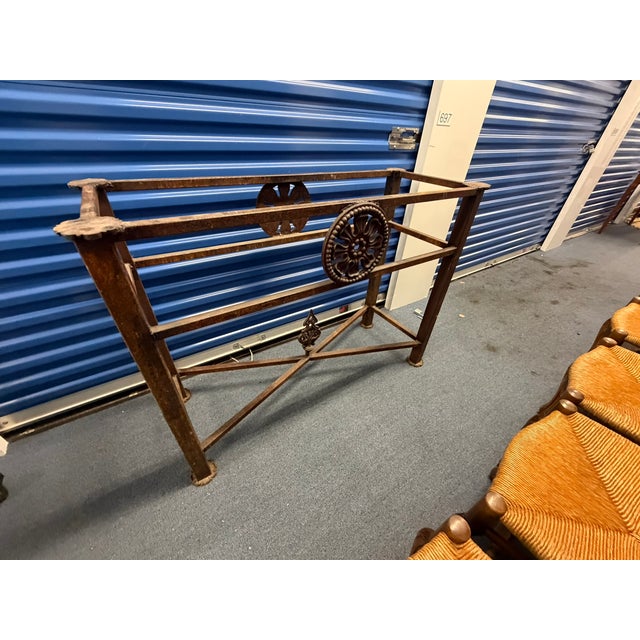 Vintage Brass & Glass Console Table – Ornate Metal Base With Floral Medallion Detail For Sale - Image 4 of 10