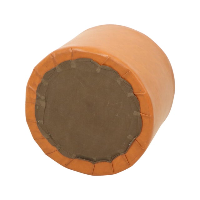 Vintage Round Pouf in Brown Skai and Leather Star Motif, 1960s For Sale - Image 4 of 11