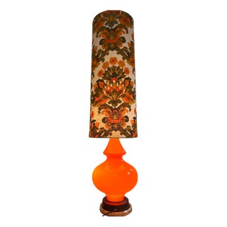 Orange Floor Lamp with Luminous Glass Base, 1970s For Sale