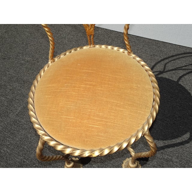 Italian Hollywood Regency Gold Metal Heart Shaped Chair W Bell Shaped Feet For Sale In Los Angeles - Image 6 of 12