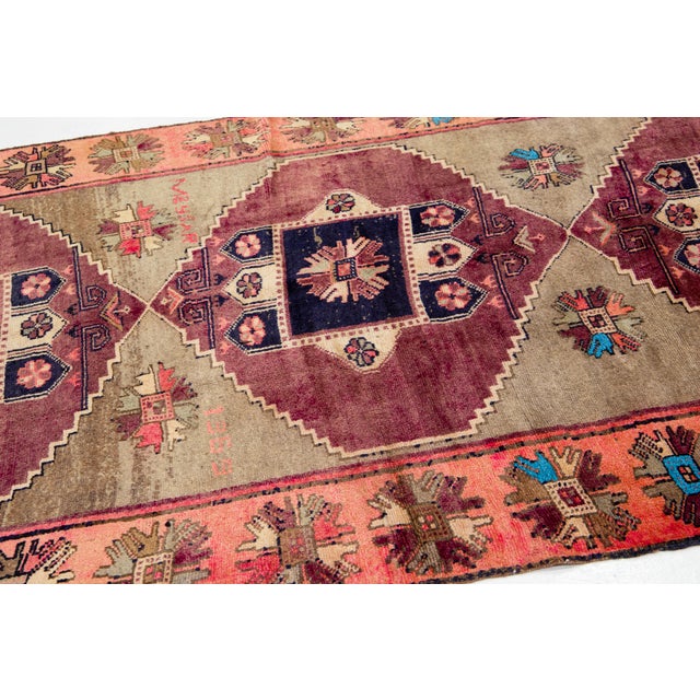 Textile Vintage Meysar Persian Runner – Hand-Knotted Wool Kilim – Mid-Century Tribal Decor For Sale - Image 7 of 10