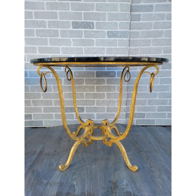 Hollywood Regency Rene Drouet Style Gilt Iron Table With Mirrored Glass Top - Pair For Sale In Chicago - Image 6 of 10