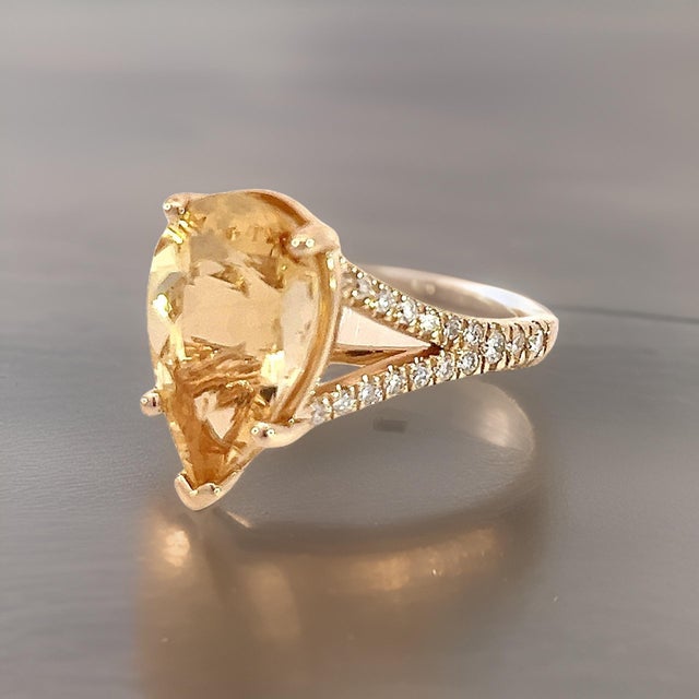 Metal Natural Citrine Diamond Ring 6.5 14k Y Gold 4.79 TCW Certified For Sale - Image 7 of 18