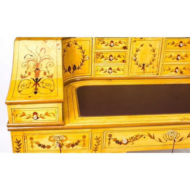 Vintage Satinwood Marquetry Writing Desk, 1990s For Sale - Image 6 of 18
