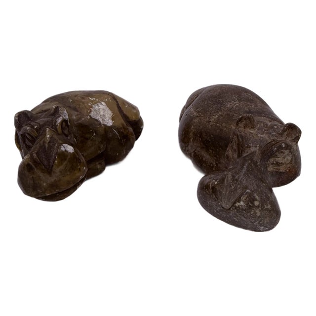 Pair of Mid 20th Century Stone Hippo Figures For Sale