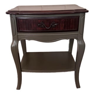 Vintage Dixie Side Table | Refinished Solid Wood Accent Table in Olive Green & Mahogany For Sale