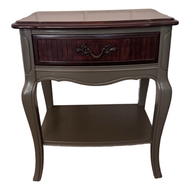 Vintage Dixie Side Table | Refinished Solid Wood Accent Table in Olive Green & Mahogany For Sale