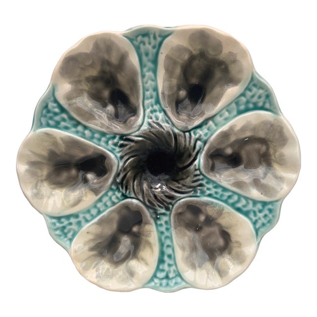 French Majolica Oyster Plate Orchies, Circa 1910 For Sale
