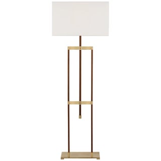 Ray Booth by Visual Comfort Signature Alda 57" Adjustable Floor Lamp in Antique-Burnished Brass and Walnut with Linen Shade For Sale