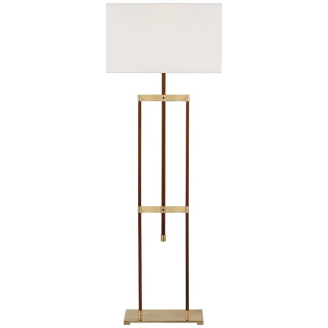 Ray Booth by Visual Comfort Signature Alda 57" Adjustable Floor Lamp in Antique-Burnished Brass and Walnut with Linen Shade For Sale