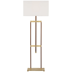 Ray Booth by Visual Comfort Signature Alda 57" Adjustable Floor Lamp in Antique-Burnished Brass and Walnut with Linen Shade