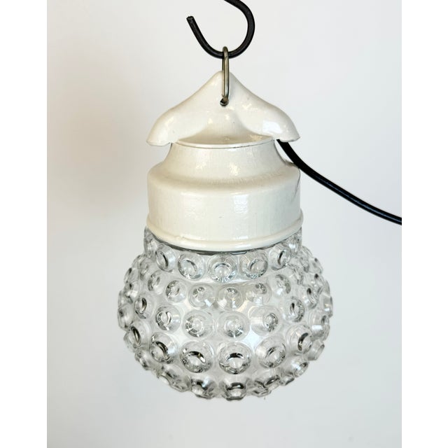 Glass Vintage White Porcelain Pendant Light, 1970s For Sale - Image 7 of 13
