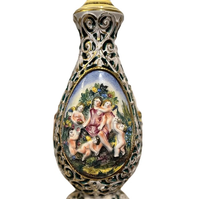 Vintage Mid Century Italian Reticulated Capodimonte Porcelain Putti Lamp Beautiful old porcelain tall Italian Capodimonte...
