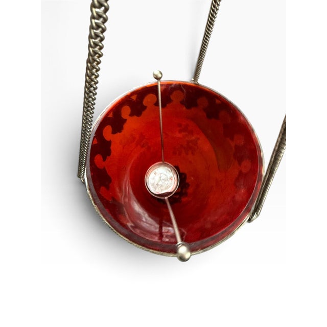 Late 20th Century Vintage Moroccan-Style Hanging Lantern | Iridescent Red Glass Tea Light Holder For Sale - Image 5 of 7