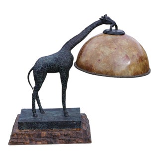 Maitland-Smith Bronze Giraffe Lamp With a Penshell Shade For Sale