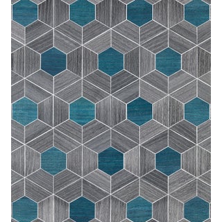 The House of Scalamandre Hive Wood Wallcovering, Ash & Aqua For Sale