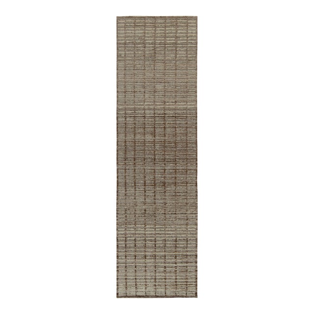 Moroccan Style Runner in Brown & Gray High-Low Striations by Rug & Kilim For Sale