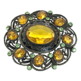 1930s Goldenrod and Peridot Color Large Brooch For Sale