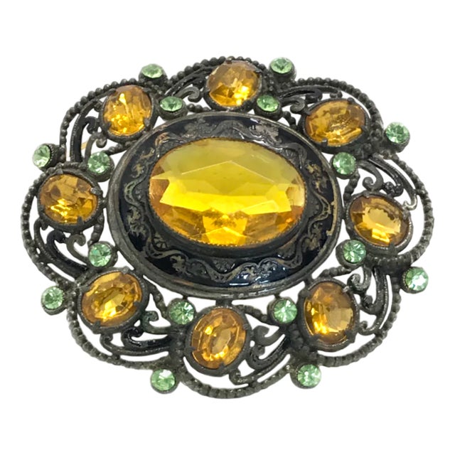 1930s Goldenrod and Peridot Color Large Brooch For Sale