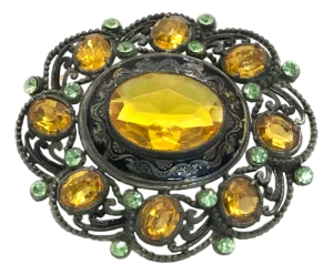 1930s Goldenrod and Peridot Color Large Brooch