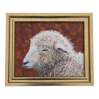 Sheep Portrait Impressionist English Traditional Realism White Beige Sienna Original Oil Painting Cleo Plowden For Sale