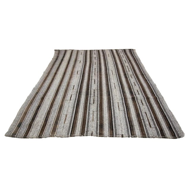 Striped Vintage modern kilim rug from Adana region of Turkey. Approximately 45-55 years old. In very good condition