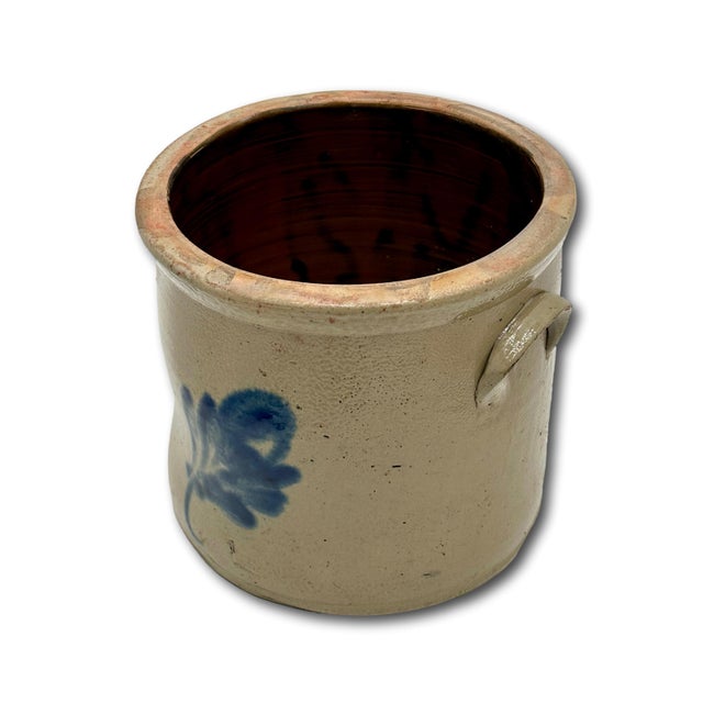 Ceramic Nice Small 1 Gallon Size Antique American Blue Decorated Stoneware Storage Crock - Jar Circa Mid 19th Century For Sale - Image 7 of 15