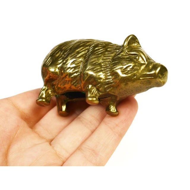 Metal Vintage Brass Pig Family Animal Figurines Model With Marble Stone Base - 5 Pieces For Sale - Image 7 of 9