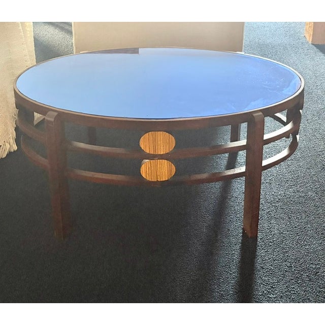Art Deco Oval Coffee Table, or Side Table, With Original Cobalt Blue Glass Top For Sale In New York - Image 6 of 10