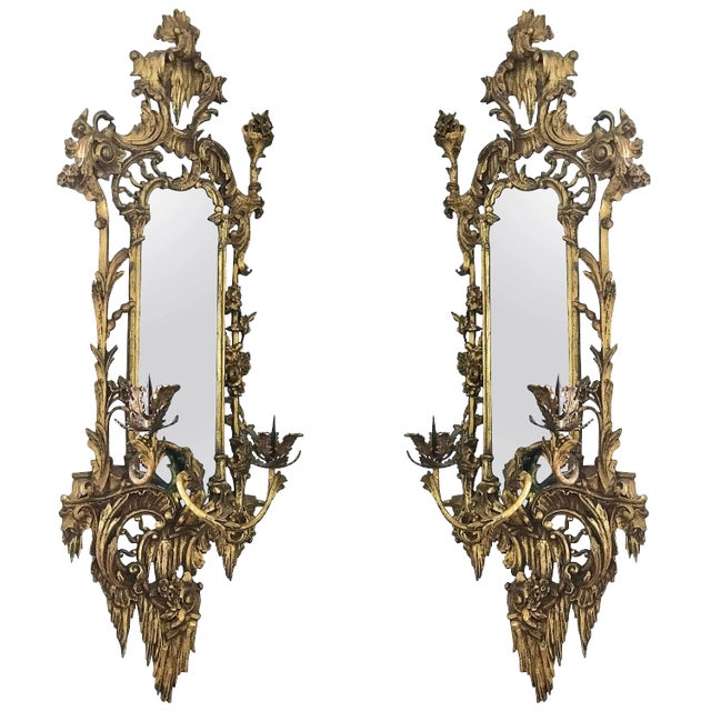 Giltwood Mirrored Wall Sconces For Sale