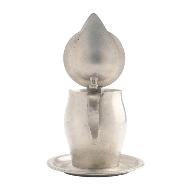 Silver International Pewter Creamer With Hinged Lid and Attached Tray, 1920-30 For Sale - Image 8 of 11