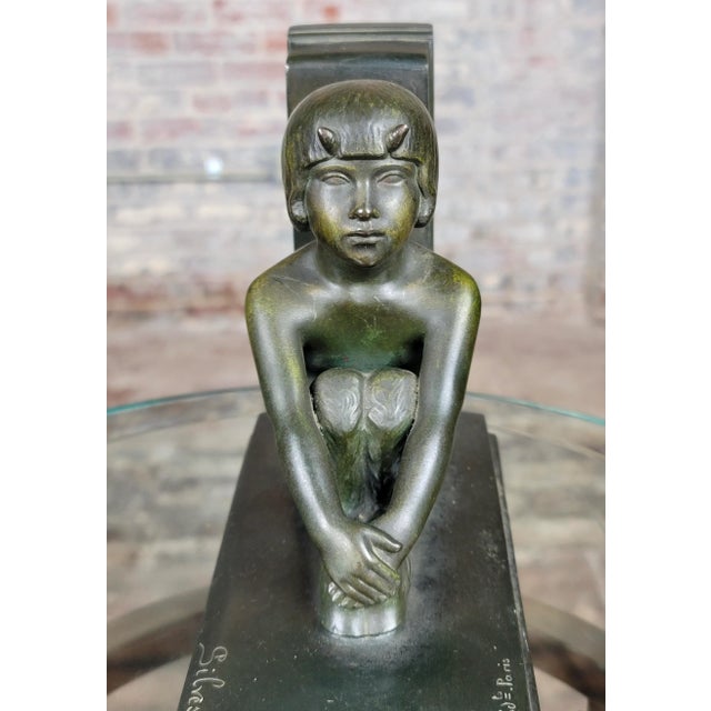 Metal 1920s Paul Silvestre Boy & Girl Satyr Art Deco Bronze Bookends- a Pair For Sale - Image 7 of 13