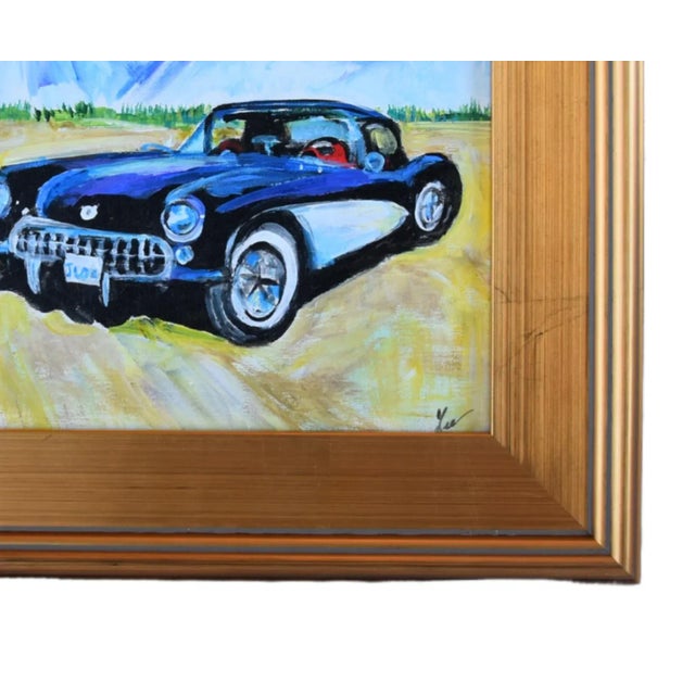 Original Artist Signed Classic 1957 Chevy Corvette Car Painting W/ Gold Frame For Sale In Los Angeles - Image 6 of 8