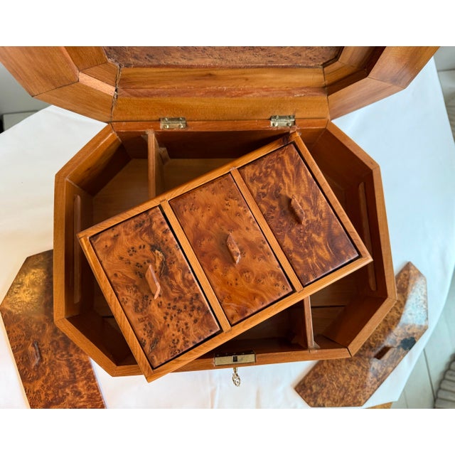 Vintage Handmade Folk Art Burl Wood Jewerly Box For Sale - Image 10 of 11
