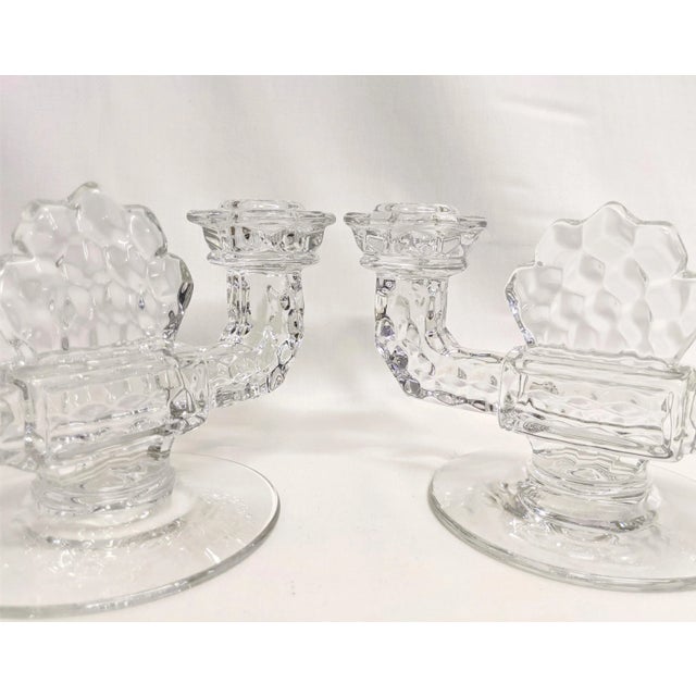 Transparent Fostoria Glass Double Candle Holders - A Pair For Sale - Image 8 of 9