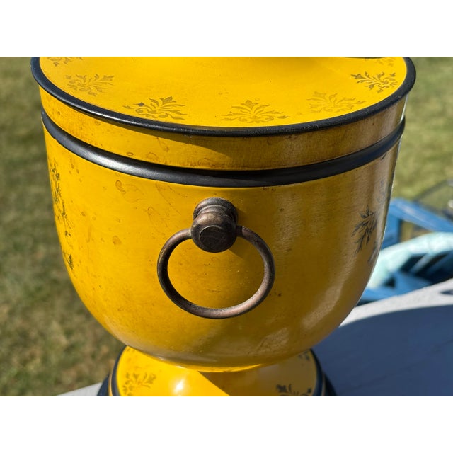 Mid 20th Century Mid 20th C. Neoclassical Yellow + Black Toile Table Lamp For Sale - Image 5 of 11