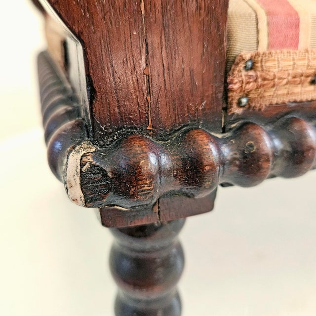 Late 19th Century Jacobethan Revival Miniature Striped Spool Bench For Sale - Image 17 of 18