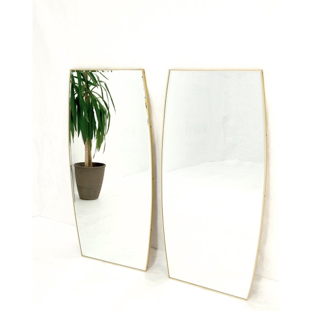 Pair of 1970s Italian Mid Century Modern Boat Shape Brass Frames Mirrors MINT!