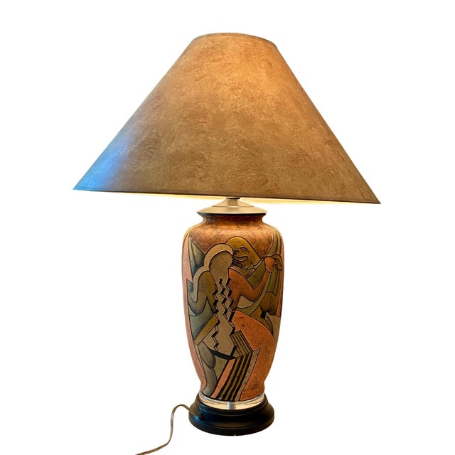 Mid Century Lamp Dancers Art Deco style in earth tones. Lamp made by Quoizel inc. Rare design. Appears to be the original...