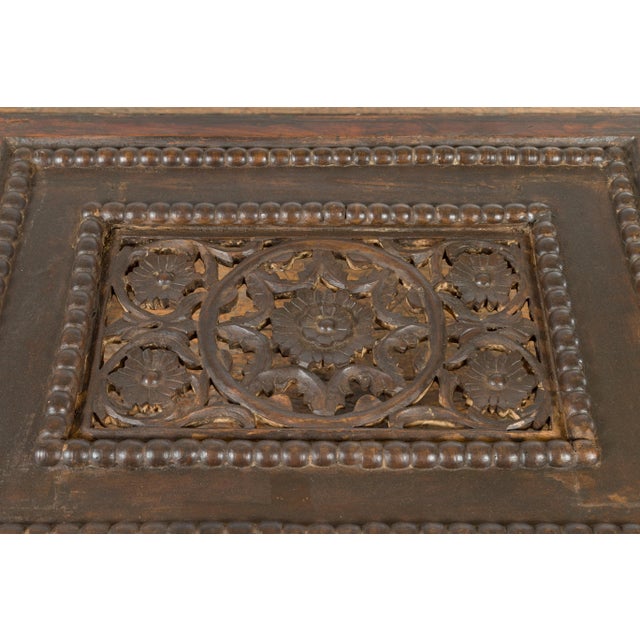 Indian Indian 19th Century Small Wooden Coffee Table with Carved Floral Motifs For Sale - Image 3 of 13