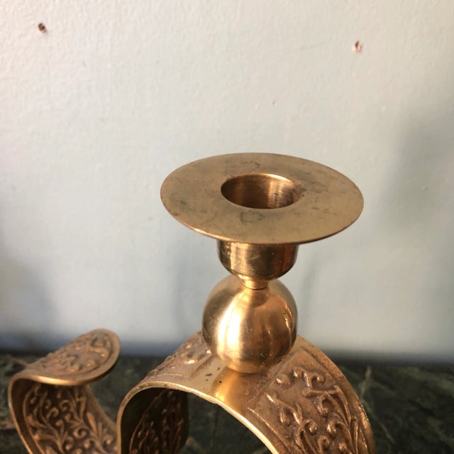 1970s Vintage Brass Candleholders - a Pair For Sale - Image 4 of 6