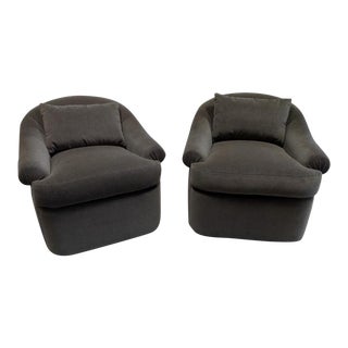 Club Chairs on Hidden Casters in Holly Hunt Mokum Alpaca Velvet - a Pair For Sale