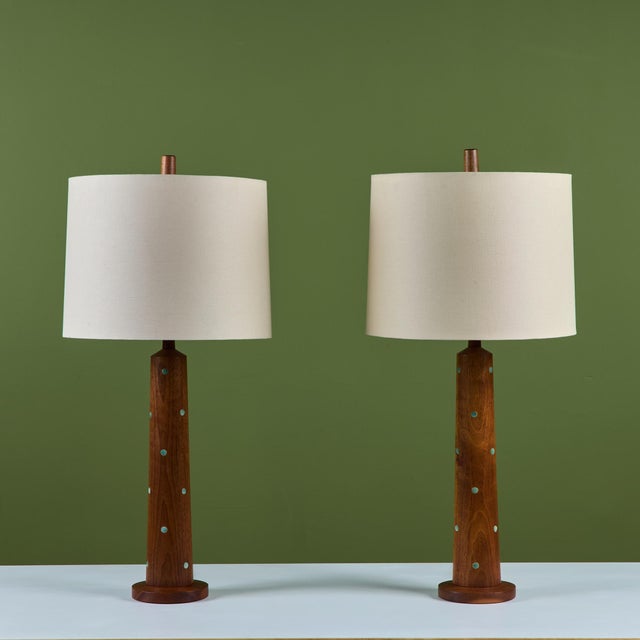 Pair of Gordon & Jane Martz Wood Table Lamps with Tile Inlay For Sale - Image 11 of 12