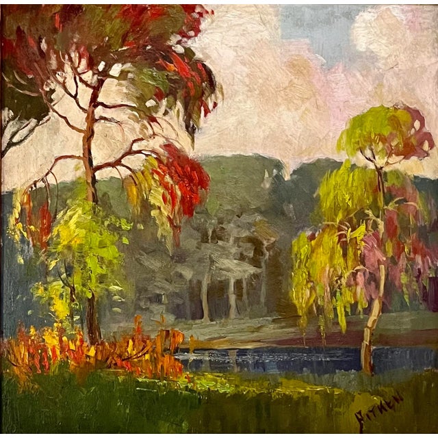 A beautiful vintage American Impressionist Oil Painting Wooded Landscape by Harry G. Aitken. Oil on panel signed lower...