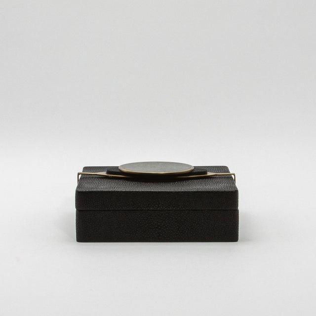 Metal Set of 2 Boxes in Shagreen With Semi-Precious Stone and Brass by Kifu Paris For Sale - Image 7 of 8