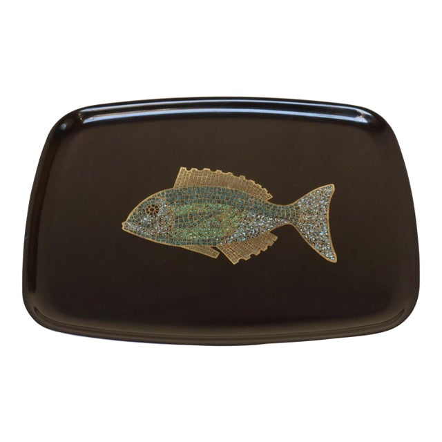 Vintage Couroc Black Resin Inlaid "Fish" Tray For Sale