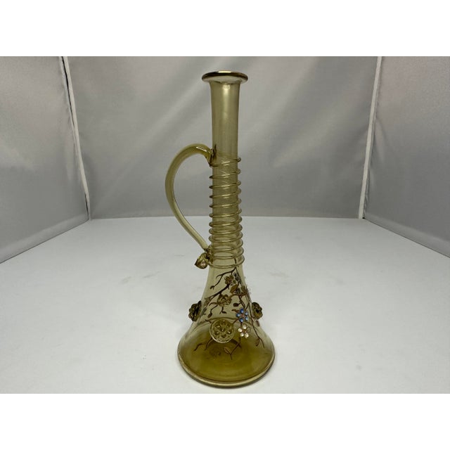 American Fritz Heckert Art Glass Bud Vase: Antique Enamel Floral Bohemia For Sale - Image 3 of 10